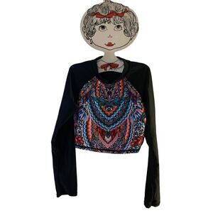 ART CLASS Girl’s Black Abstract Print Long Sleeve Crop Swim Top / Size: Med 7-8